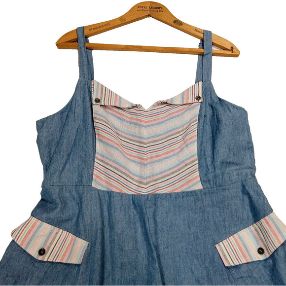 Modcloth Happiness and Cheers A Line Chambray Dress Size XL Retro Sleeveless - Picture 3 of 8